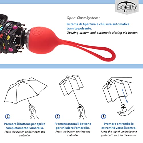 Paraguas Bolero de lluvia Mini plegable cortavientos - Apertura y cierre automático - Tejido Pongee 190T - Portátil y de bolsillo