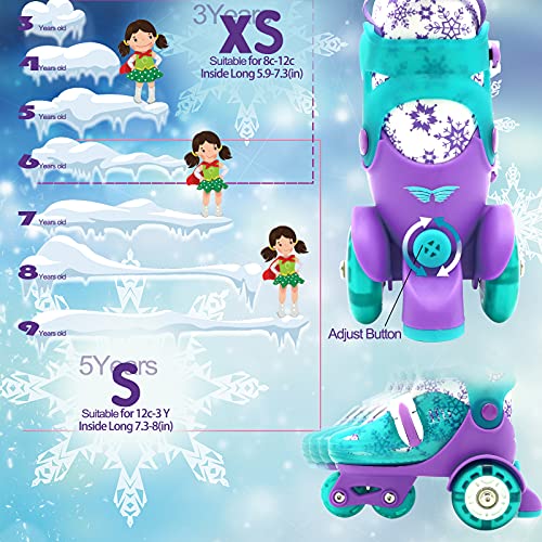 Patines Niña 4 Ruedas Ajustables con Luz LED Patines Niño Apto para Principiantes Patines 4 Ruedas Niña Puede Ser Usado en Interiores y Exteriores Patines 4 Ruedas(Morado S)