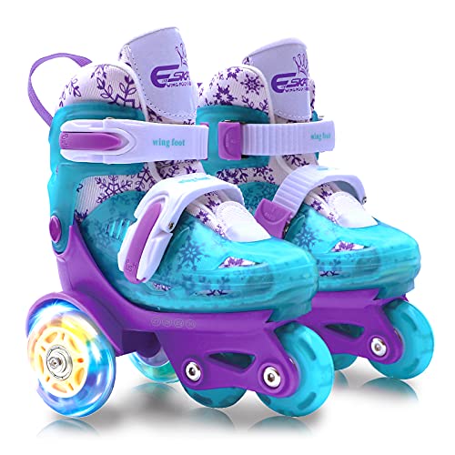 Patines Niña 4 Ruedas Ajustables con Luz LED Patines Niño Apto para Principiantes Patines 4 Ruedas Niña Puede Ser Usado en Interiores y Exteriores Patines 4 Ruedas(Morado S)