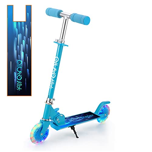 Patinete 2 LED Ruedas para 3 a 12 Años Niño Patinete, Diseño Plegable, 3 Alturas Ajustables Manillar, para Niñas y Niños, Carga Máxima de 100kg (Azul)