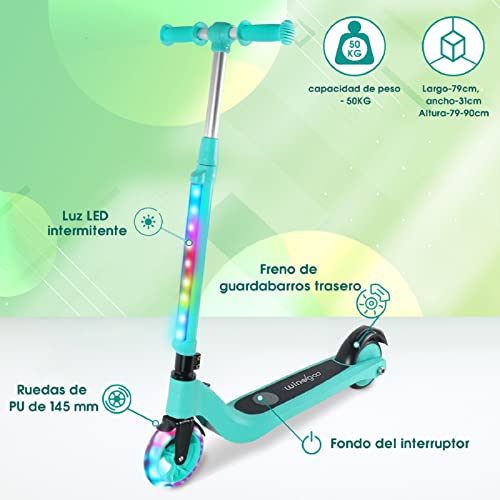 Patinete electrico niños, TOEU Patinete electrico niño, Altura Ajustable, Luz LED Intermitente ,Patinete electrico niños 3 a 10 años , hasta 8 km/h, Gama 7.5km