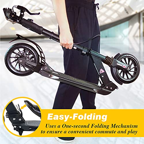 Patinete para Adulto Plegable con Freno Manillar, Ajustable Elevado Adecuado para Distinta Edad, Máxima Carga 100 KG (Negro)