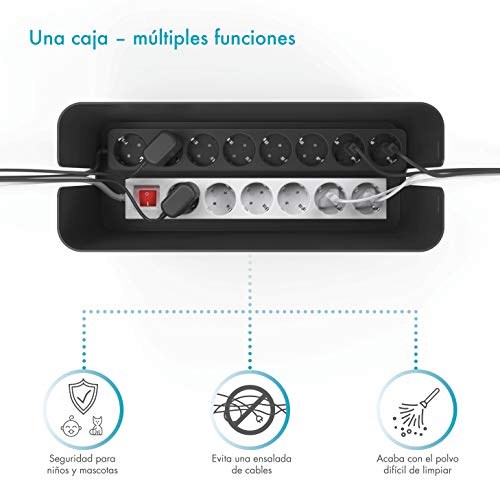 PAZZiMO Caja organizadora cables grande y negra, pasacables protector y seguro, recoge cables de forma inteligente, ordenar cables con la mejor calidad y durabilidad