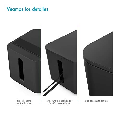 PAZZiMO Caja organizadora cables grande y negra, pasacables protector y seguro, recoge cables de forma inteligente, ordenar cables con la mejor calidad y durabilidad