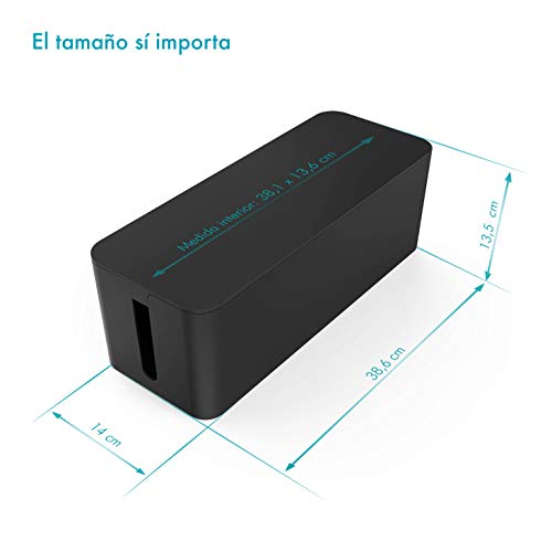 PAZZiMO Caja organizadora cables grande y negra, pasacables protector y seguro, recoge cables de forma inteligente, ordenar cables con la mejor calidad y durabilidad