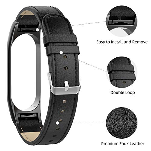 Peakally Correa Mi Band 6 & Mi Band 5, Pulsera Mi Band 5 y Mi Band 6 de Piel Reemplazos Ajustable Repuesto Correas Banda Cuero para Xiaomi Band 6 / Mi Band 5 - Muñeca de 6.5”-8.3”,Negro