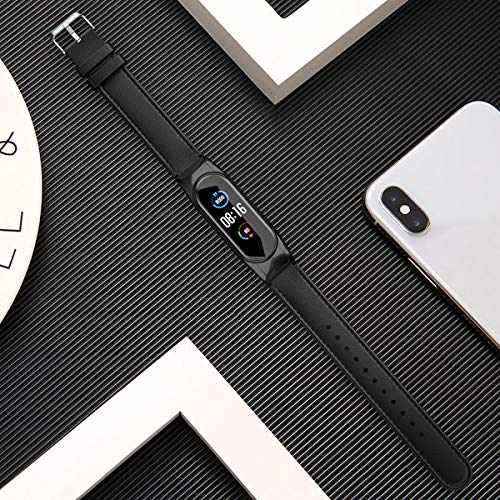 Peakally Correa Mi Band 6 & Mi Band 5, Pulsera Mi Band 5 y Mi Band 6 de Piel Reemplazos Ajustable Repuesto Correas Banda Cuero para Xiaomi Band 6 / Mi Band 5 - Muñeca de 6.5”-8.3”,Negro