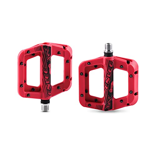 Pedales de Nailon para Bicicleta de montaña, Superficie anodizada, Pedales con Pasador Antideslizante de Acero Inoxidable y Tapas de Sellado de aleación de Aluminio (Red)