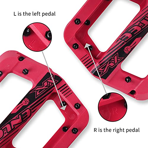 Pedales de Nailon para Bicicleta de montaña, Superficie anodizada, Pedales con Pasador Antideslizante de Acero Inoxidable y Tapas de Sellado de aleación de Aluminio (Red)