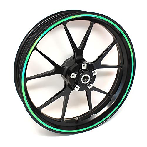 Pegatina para llanta borda ancho 7mm cromo holograma tira decorativa con herramienta de montaje 16" 17" 18" 19" para motocicleta, coche, bicicleta (verde holograma)