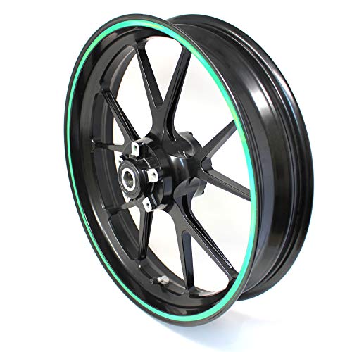 Pegatina para llanta borda ancho 7mm cromo holograma tira decorativa con herramienta de montaje 16" 17" 18" 19" para motocicleta, coche, bicicleta (verde holograma)