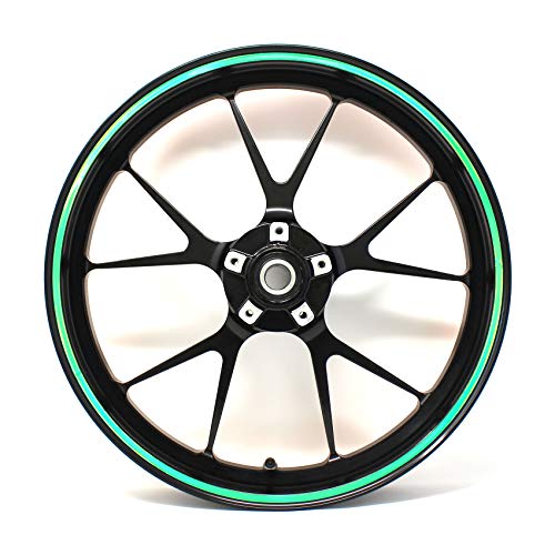 Pegatina para llanta borda ancho 7mm cromo holograma tira decorativa con herramienta de montaje 16" 17" 18" 19" para motocicleta, coche, bicicleta (verde holograma)