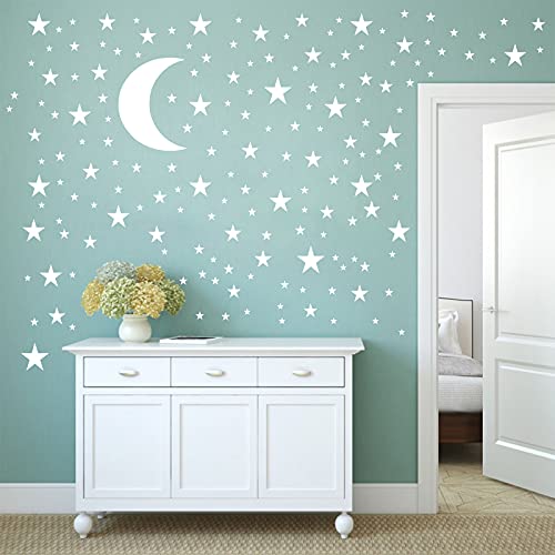 Pegatinas de pared para guardería, luna y estrellas, pegatinas de pared con estrellas blancas, papel pintado y luna removibles para decoración de pared