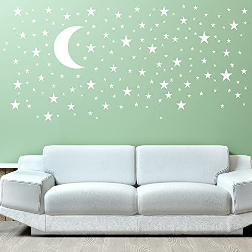 Pegatinas de pared para guardería, luna y estrellas, pegatinas de pared con estrellas blancas, papel pintado y luna removibles para decoración de pared