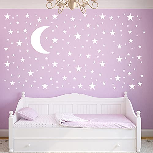 Pegatinas de pared para guardería, luna y estrellas, pegatinas de pared con estrellas blancas, papel pintado y luna removibles para decoración de pared