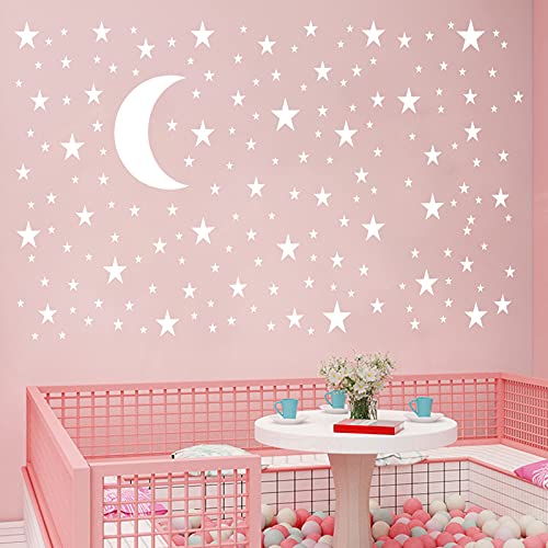 Pegatinas de pared para guardería, luna y estrellas, pegatinas de pared con estrellas blancas, papel pintado y luna removibles para decoración de pared
