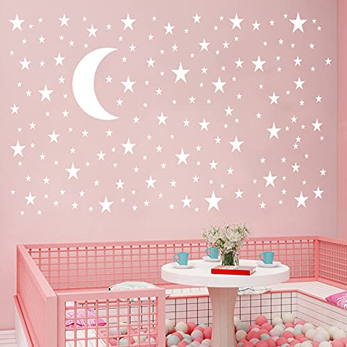 Pegatinas de pared para guardería, luna y estrellas, pegatinas de pared con estrellas blancas, papel pintado y luna removibles para decoración de pared