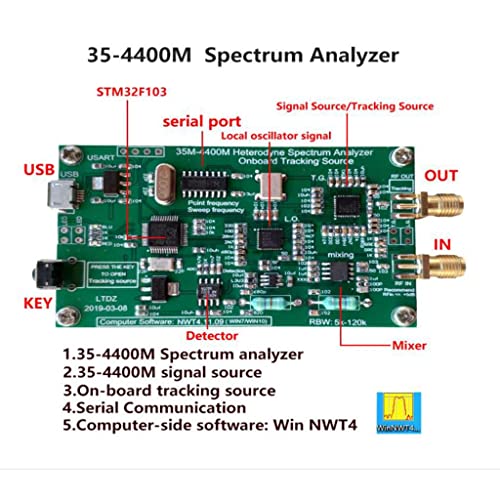 perfeclan Analizador de espectro 35M-4400MHz, señal RF en -70dBm a 10dBm, con fuente de seguimiento para software para PC Win Nwt4 Win7 Win10