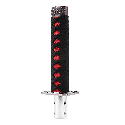 Perilla de cambio de espada japonesa universal, acero al carbono Cool Katana Car Gear Shift con 4 adaptadores, para transmisión automática de bloqueo/botón (negro + rojo)