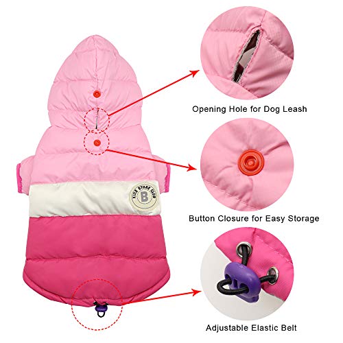 PET ARTIST - Abrigo de Invierno con Capucha para Perros con Agujero para Correa - Impermeable al Viento con Capucha para Perros Chihuahua, Yorkie, Poodles, Shih tzu, Mini Pinscher,Rosa,Chest 13.5”