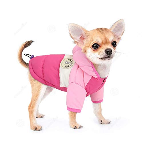 PET ARTIST - Abrigo de Invierno con Capucha para Perros con Agujero para Correa - Impermeable al Viento con Capucha para Perros Chihuahua, Yorkie, Poodles, Shih tzu, Mini Pinscher,Rosa,Chest 13.5”