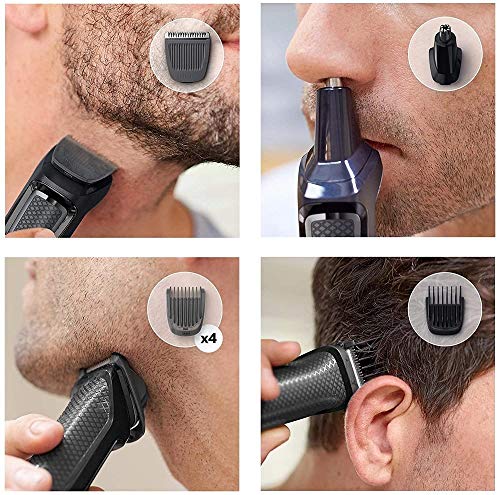 Philips MG3720/15 Recortadora 7 en 1 Maquina recortadora de barba y Cortapelos para hombre cara y cabeza, accesorios para nariz y orejas, 60 minutos de autonomía, Negro