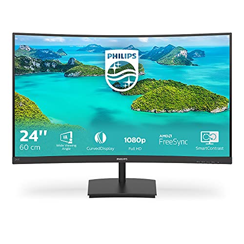 Philips Monitors - Monitor 241E1SC- 24", FHD, 75Hz, VA, FlickerFree (1920x1080, 250 CD/m, VESA, D-Sub, HDMI), Negro