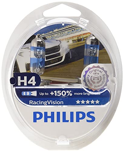 Philips RacingVision +150% Bombilla para Faros Delanteros H4 12342RVS2, 2 Piezas