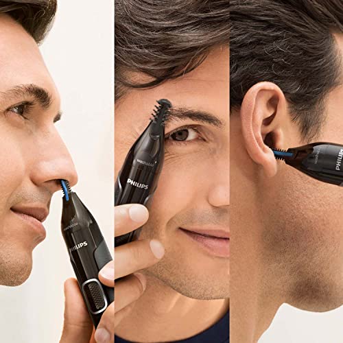 Philips - Recortadora para pelo para nariz, serie 3000 para nariz, oído y cejas, impermeable con sistema de protección, funciona con pilas, sin tirones, NT3650/16