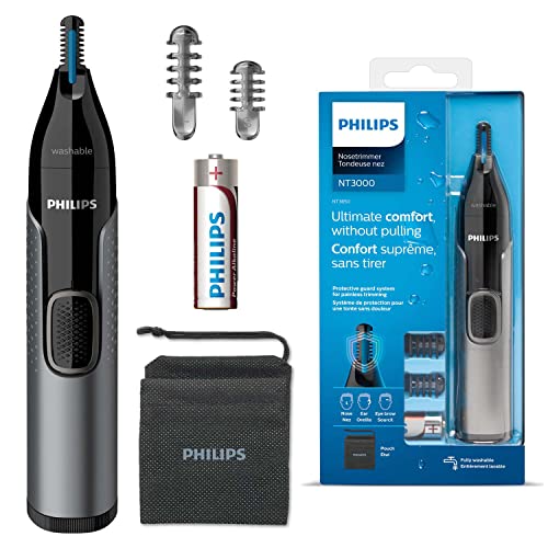 Philips - Recortadora para pelo para nariz, serie 3000 para nariz, oído y cejas, impermeable con sistema de protección, funciona con pilas, sin tirones, NT3650/16