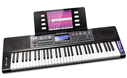 Piano RockJam con teclado de 61 teclas con inflexión de tono, fuente de alimentación, soporte para partituras, pegatinas para notas de piano y lecciones de piano