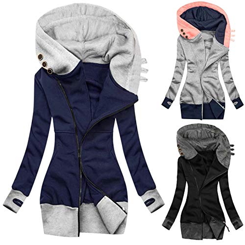 Pianshanzi Sudadera con capucha para mujer, chaqueta de entretiempo gruesa, transpirable, para exterior, cálida sudadera con cordón ajustable, ropa exterior larga con capucha, A1 gris., XXXL