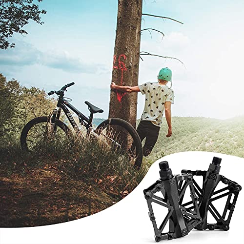 PIQIUQIU Universal Pedales Bicicleta Montaña Carretera, Aluminio Antideslizante 9/16 Pulgadas Pedales Ciclismo Durable, Ultraligero Bike Flat Pedals, Pedales MTB Bici BMX con Rodamiento Sellado,Negro