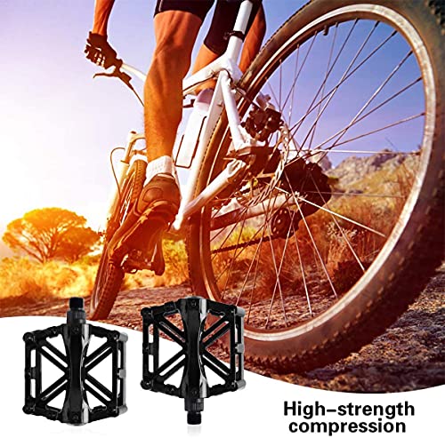 PIQIUQIU Universal Pedales Bicicleta Montaña Carretera, Aluminio Antideslizante 9/16 Pulgadas Pedales Ciclismo Durable, Ultraligero Bike Flat Pedals, Pedales MTB Bici BMX con Rodamiento Sellado,Negro