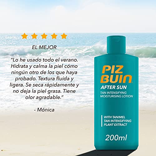 Piz Buin Protección Solar, After Sun Loción Hidratante, Intensificadora del Bronceado, 200 ml