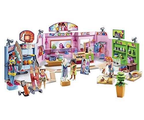 PLAYMOBIL- Paseo Comercial con 3 Tiendas, Multicolor, única (9078)