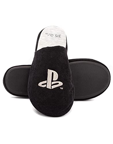 PlayStation Slippers Mens Game Console Logo Black Cord House Shoes 43-44 EU