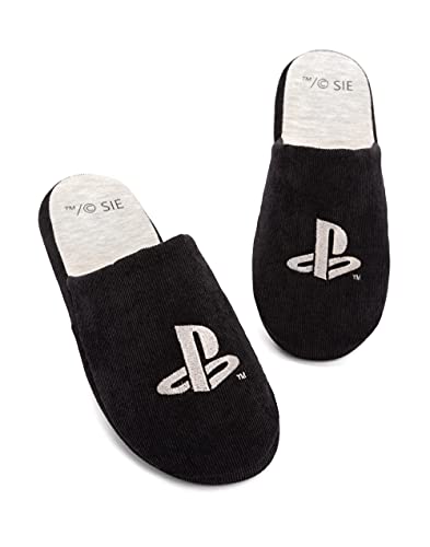 PlayStation Slippers Mens Game Console Logo Black Cord House Shoes 43-44 EU