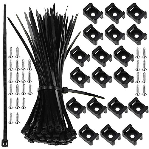 PLCatis - Bridas para Cable Plástico 100 Piezas Soporte para Bridas Autoadhesivas de Nailon Negro Bridas para Organizar Cables con Tornillos y 100 Abrazaderas