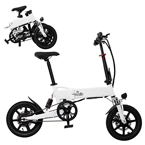 Plegable Bicicleta Eléctrica, Bicicleta De Crucero De 14" Adult Bicicleta Plegable 250W del Motor, A 30 Km De Largo Alcance, Ciudad E-Bici con El Pedal Y La Cadena,Negro,36V 5.2Ah