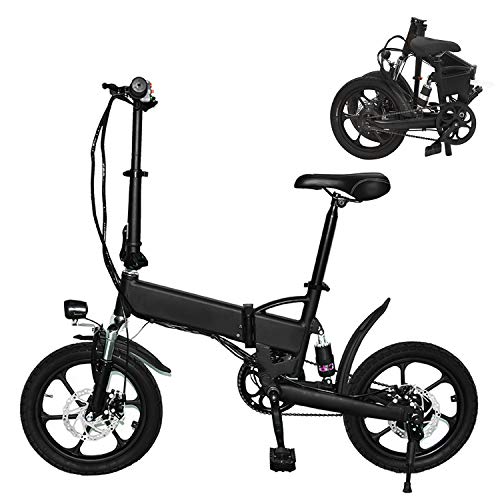 Plegable Bicicleta Eléctrica, Bicicleta De Crucero De 14" Adult Bicicleta Plegable 250W del Motor, A 30 Km De Largo Alcance, Ciudad E-Bici con El Pedal Y La Cadena,Negro,36V 5.2Ah