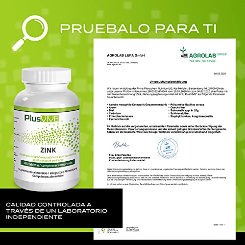Plusvive - 365 comprimidos de zinc con matriz de biodisponibilidad (25 mg)