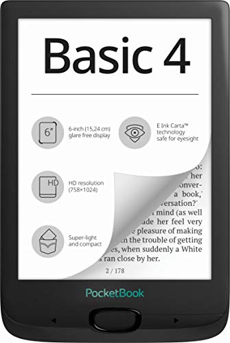 PocketBook Basic 4 - Lector de Libros electrónicos (8 GB de Memoria, Pantalla de 15,24 cm (6 Pulgadas), Color Negro