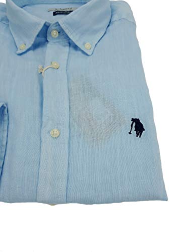 Polo Club Camisa de lino puro - Modelo Botton Down azul celeste 5X-Large