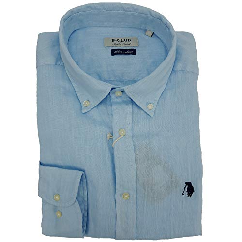 Polo Club Camisa de lino puro - Modelo Botton Down azul celeste 5X-Large