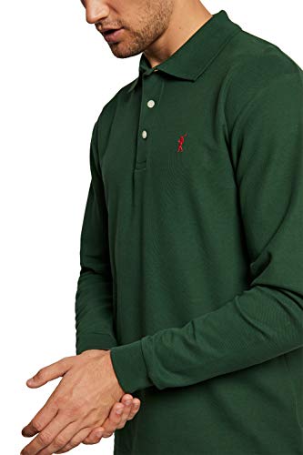 POLO CLUB Polo Manga Larga Verde Botella con Logo Bordado a Contraste para Hombre