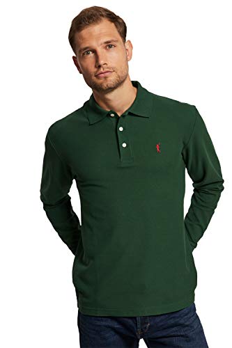 POLO CLUB Polo Manga Larga Verde Botella con Logo Bordado a Contraste para Hombre