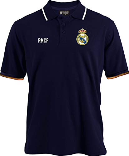 Polo Real Madrid Junior Manga Corta Marino Escudo Bordado Oficial