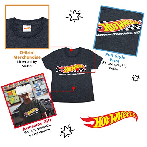 Popgear Hot Wheels Superior Más lejos más rápido Camiseta de los Muchachos de carbón 9-11 años