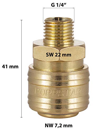 Poppstar Conectores rapidos aire comprimido, diámetro nominal 7,2 mm con rosca exterior (macho) de 1/4 pulgada para conexión de aire comprimido